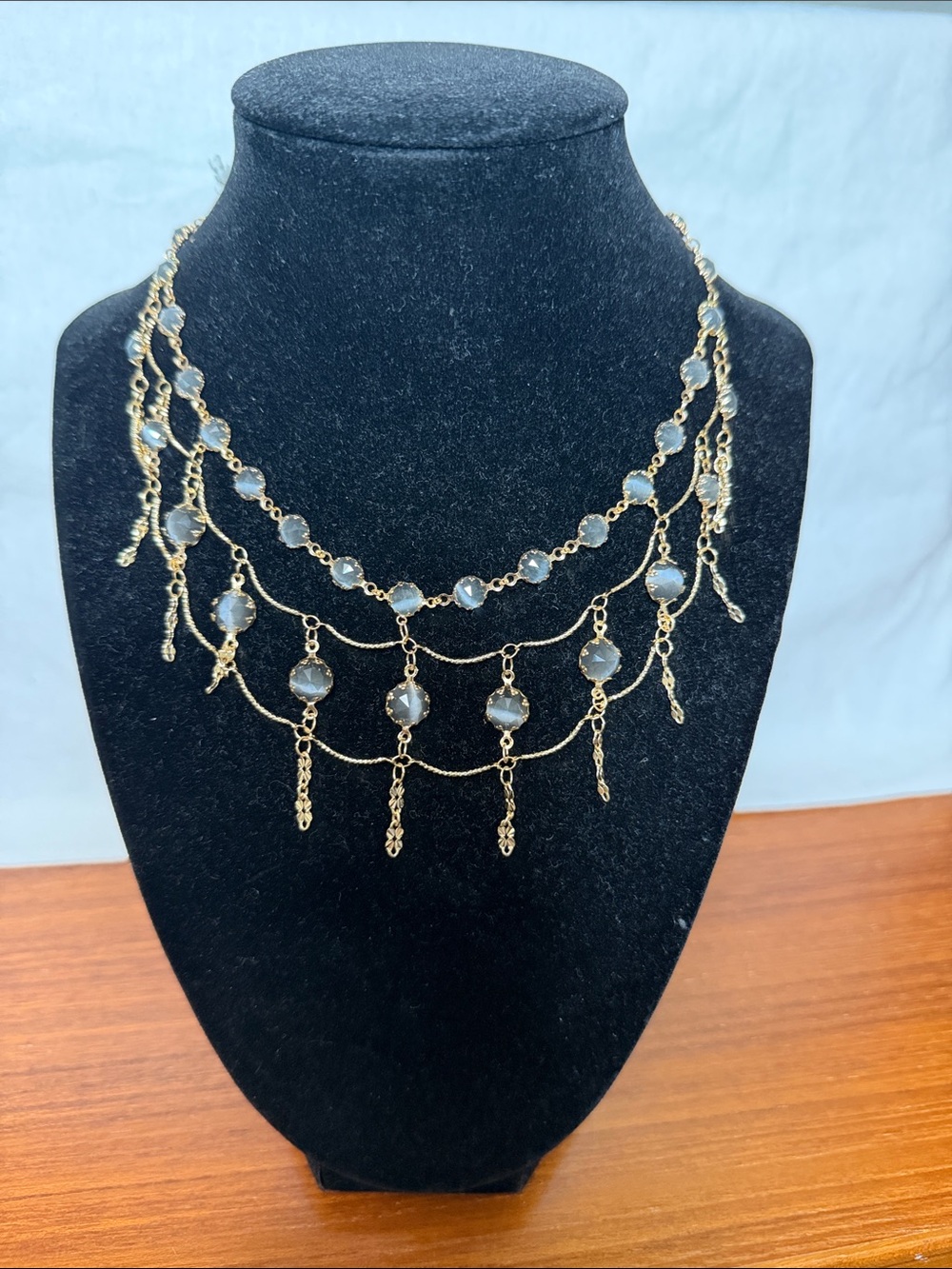 Gold-Tone Multi-Layer Crystal Fringe Necklace - Women Jewelry